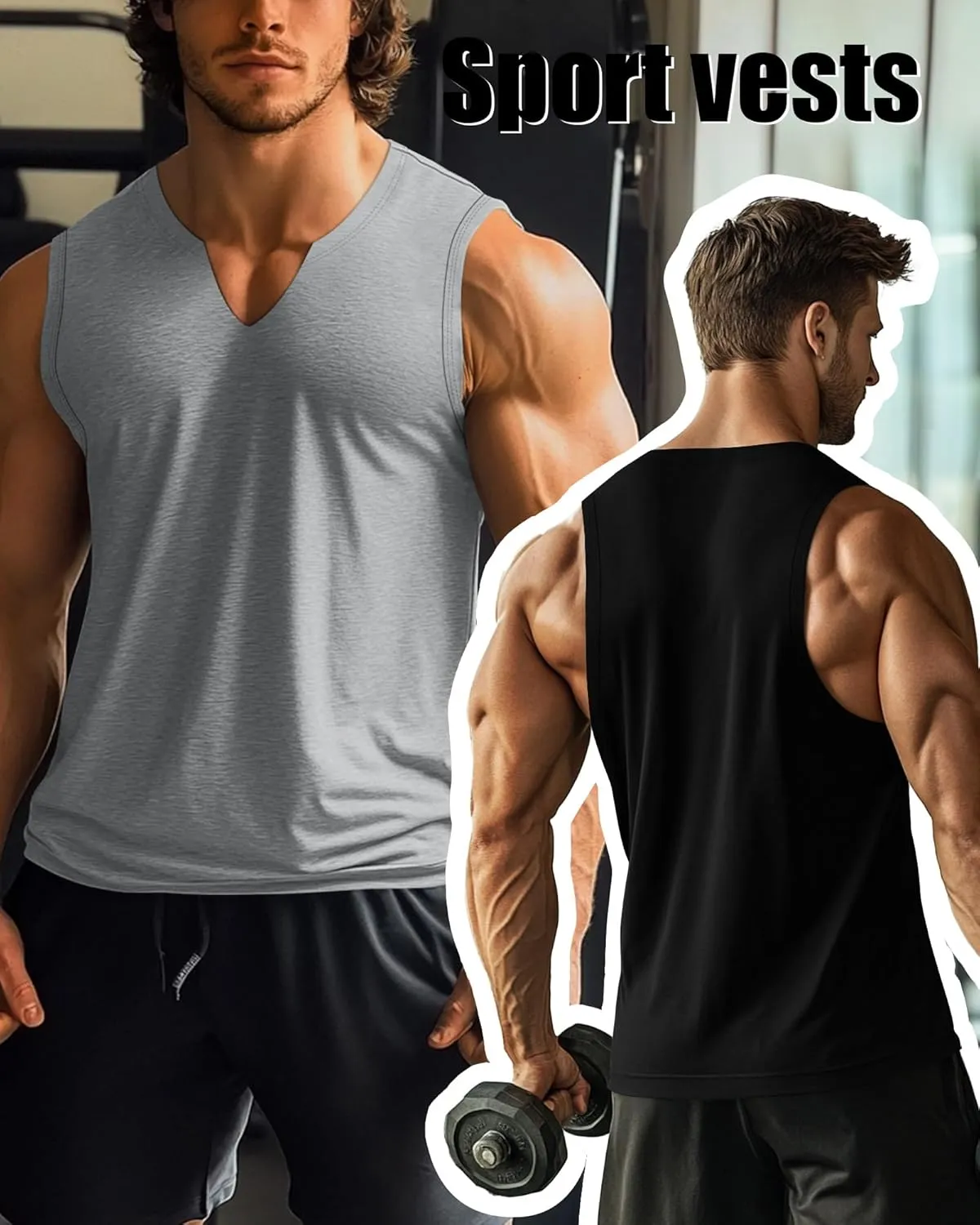 Riyiper 3 Pack Men's Sleeveless Tank Tops, V Neck Longline Henley T Shirts Casual Cotton Muscle Shirts Stretch Athletic Tee