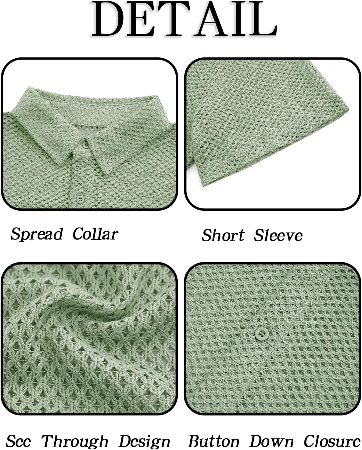Runcati Mens Button Down Shirt Knit Crochet Hollow Out Short Sleeve Sweater Casual Summer Tops