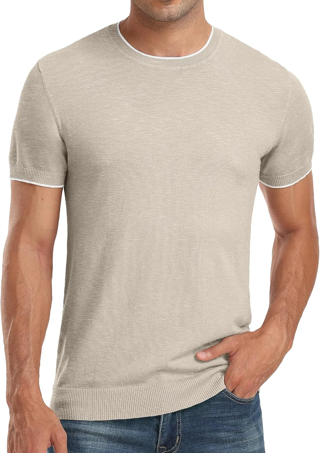 Sailwind Mens Short Sleeve Crew Neck Contrast Trim Knit T-Shirt