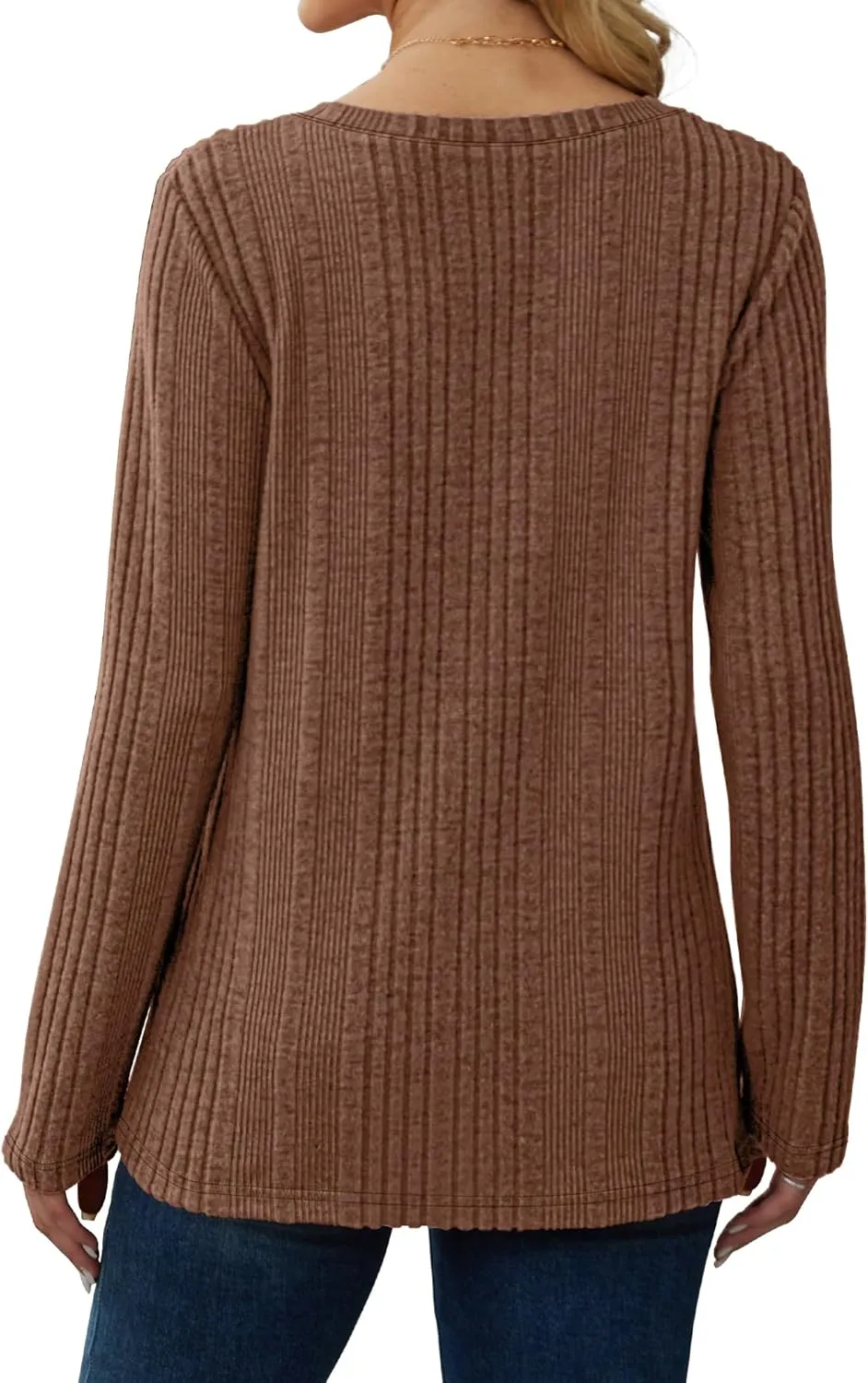 Saloogoe Womens Long Sleeve Tops V Neck Shirts Lightweight Tunic Sweaters Fashion 2024