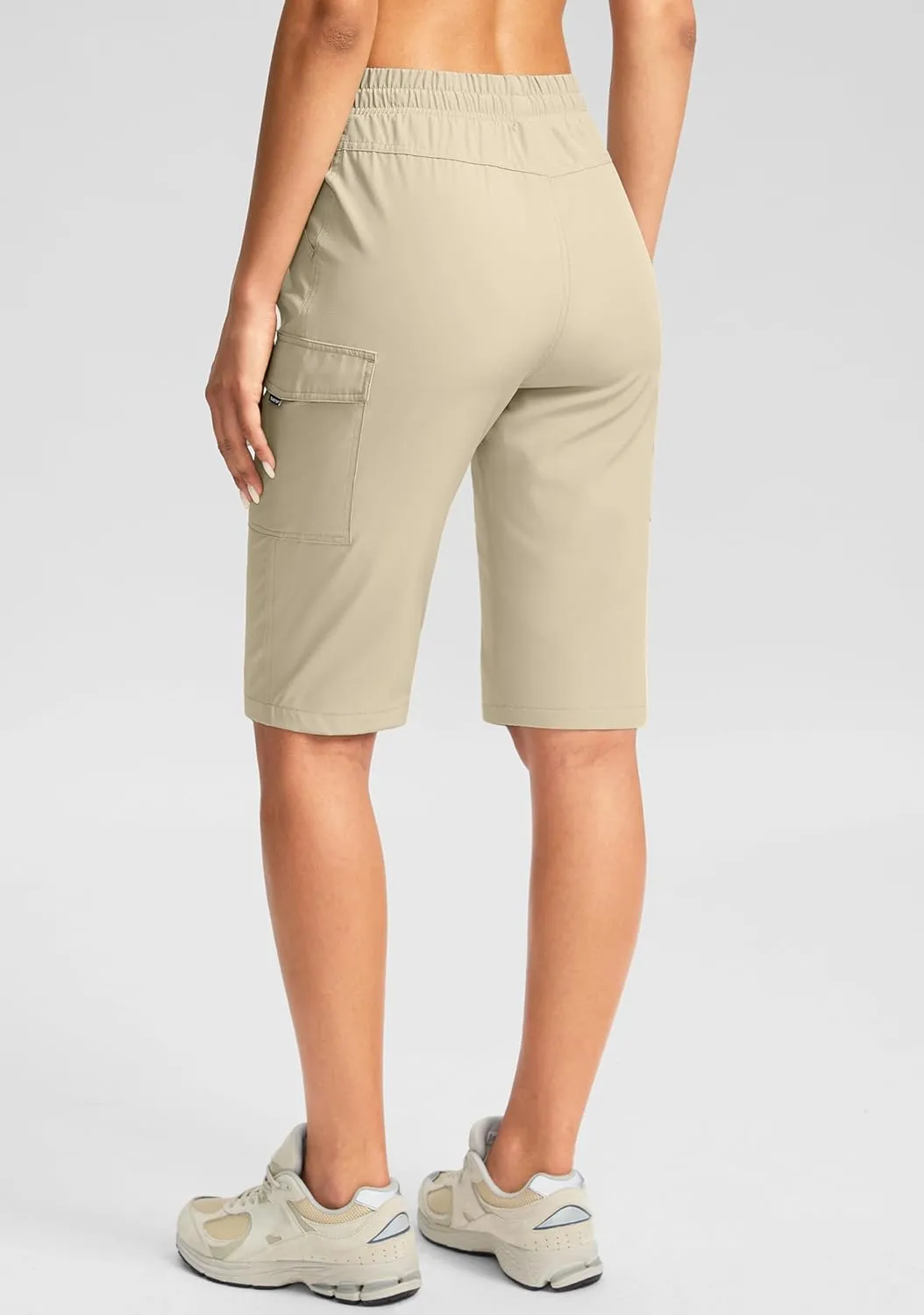 SANTINY Women's 13" Long Hiking Shorts Knee Length Quick Dry Cargo Bermuda Shorts for Women with Zipper Pockets