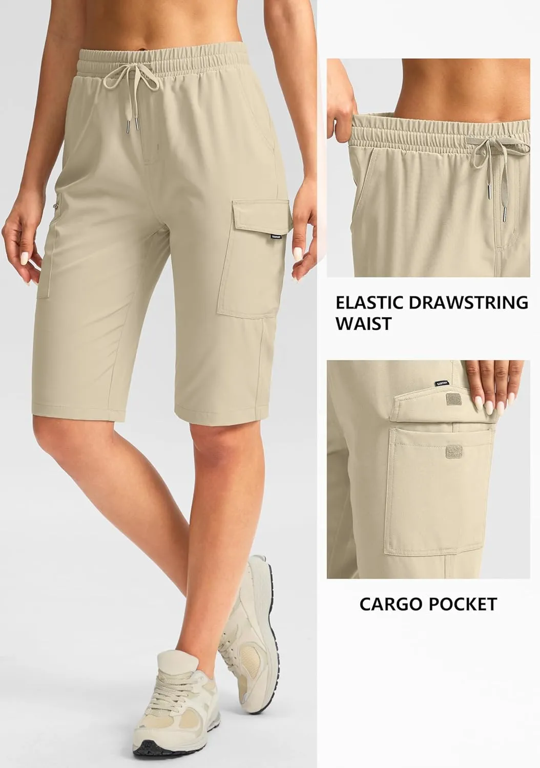 SANTINY Women's 13" Long Hiking Shorts Knee Length Quick Dry Cargo Bermuda Shorts for Women with Zipper Pockets