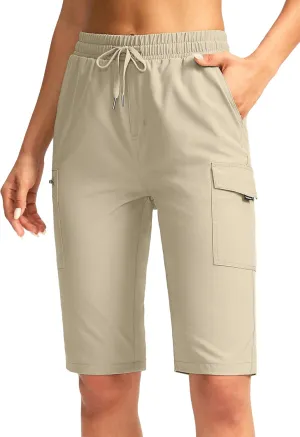 SANTINY Women's 13" Long Hiking Shorts Knee Length Quick Dry Cargo Bermuda Shorts for Women with Zipper Pockets