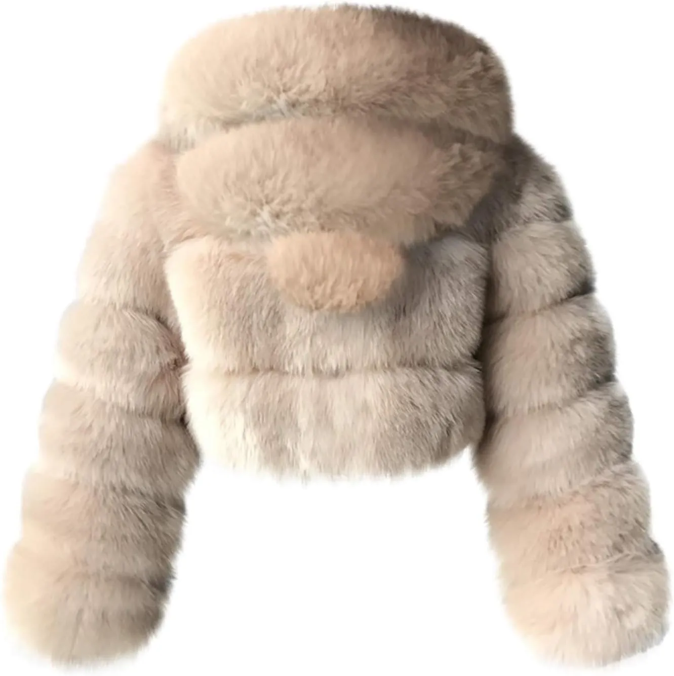 SEAOPEN Faux Fur Coats for Women Crop Hooded Warm Jackets Fashion Splicing Long Sleeve Jacket Winter Shaggy Outerwears