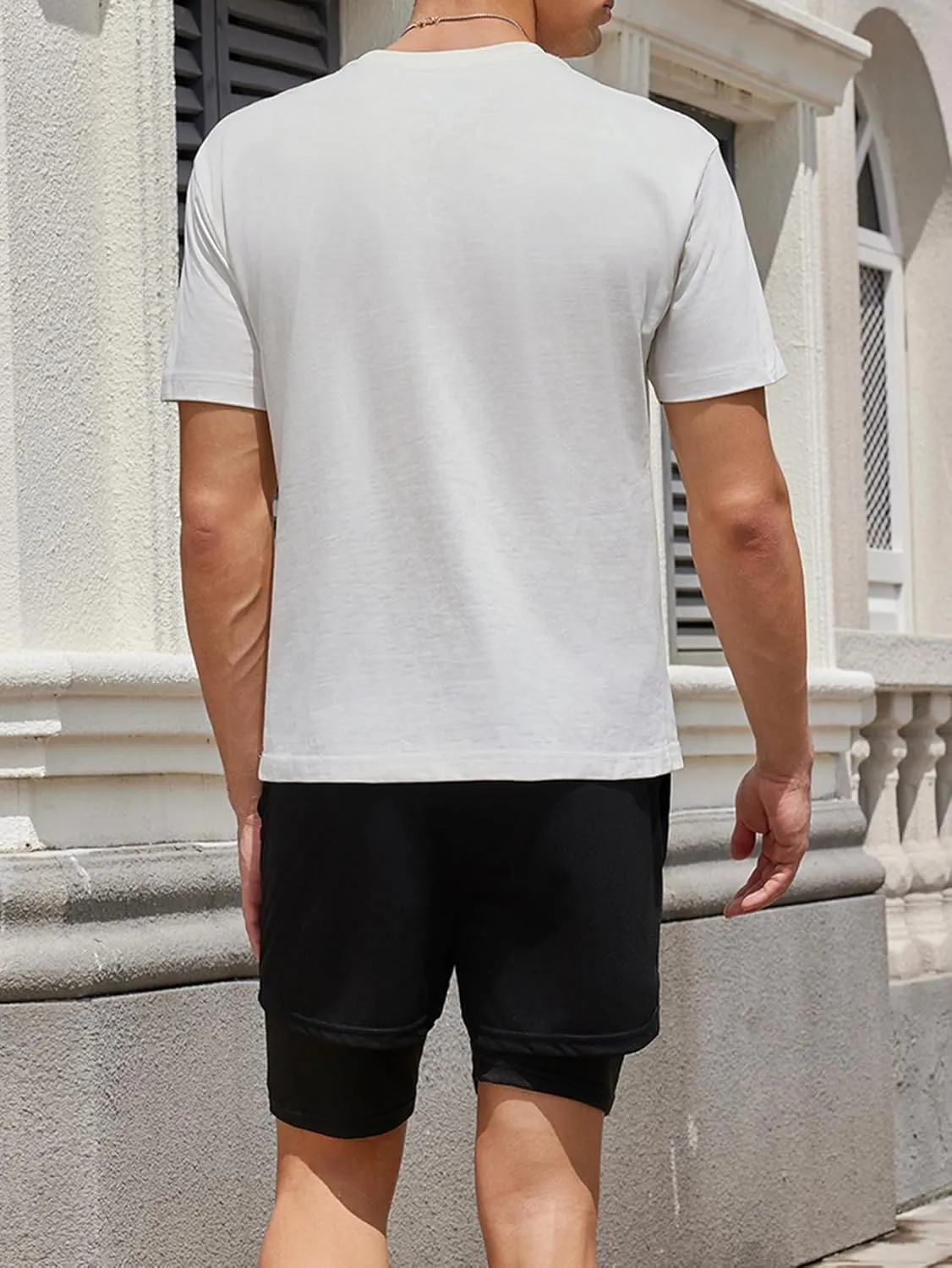 SHENHE Men's Graphic Shorts with Liner Cross Print Drawstring 2 in 1 Goth Gym Track Bottoms