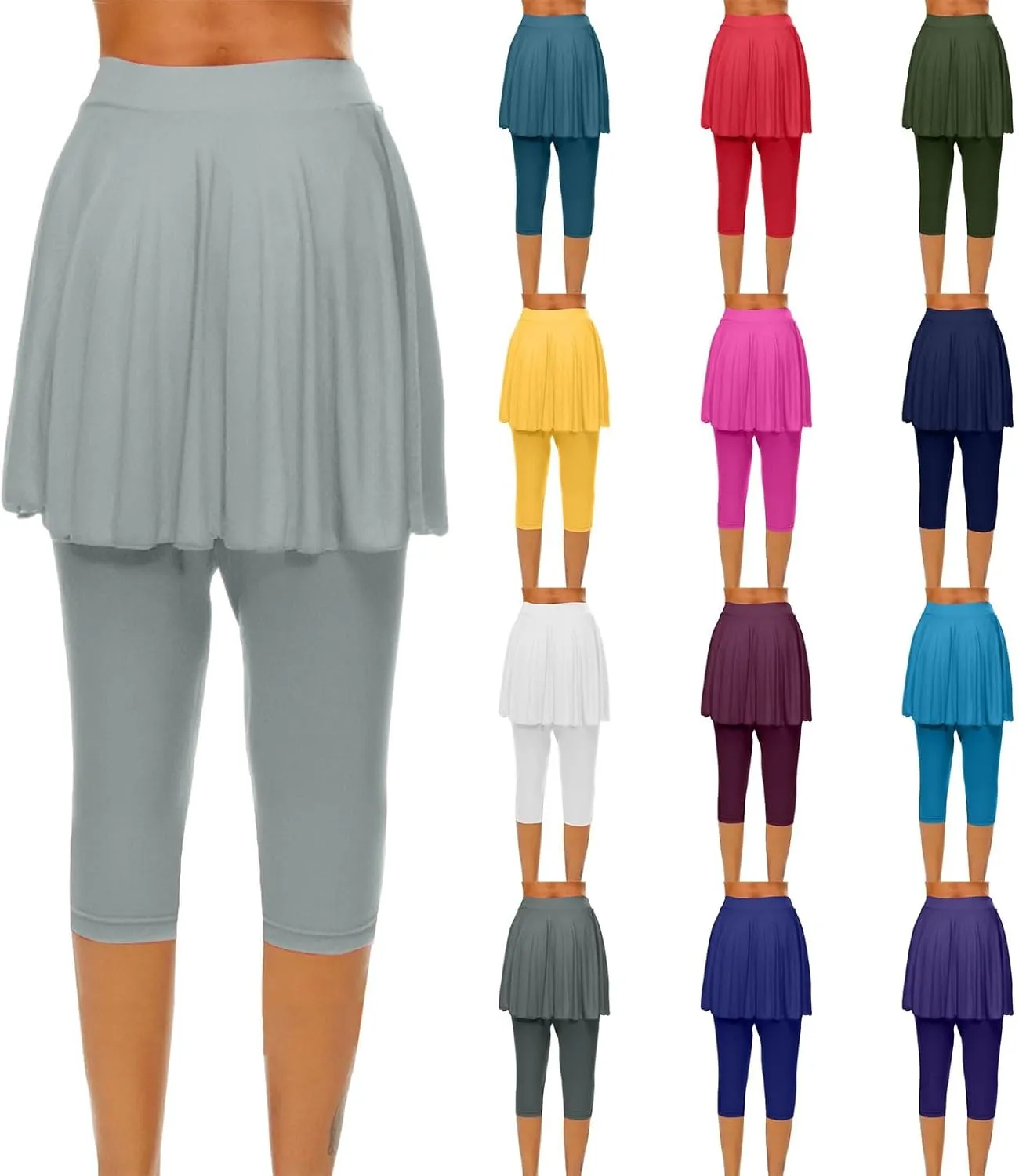 Skirted Leggings for Women Tennis Golf Skorts Capris Gym Tennis Yoga Legging with Skirts Sports Running Pickleball