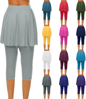 Skirted Leggings for Women Tennis Golf Skorts Capris Gym Tennis Yoga Legging with Skirts Sports Running Pickleball