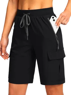 Soothfeel Women's 9" Hiking Cargo Shorts with 5 Pockets Quick Dry Summer Athletic Golf Bermuda Long Shorts for Women Casual