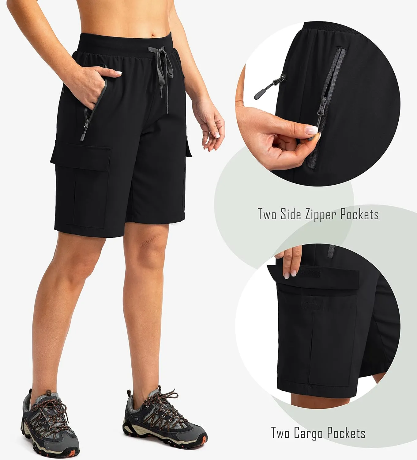 Soothfeel Women's 9" Hiking Cargo Shorts with 5 Pockets Quick Dry Summer Athletic Golf Bermuda Long Shorts for Women Casual