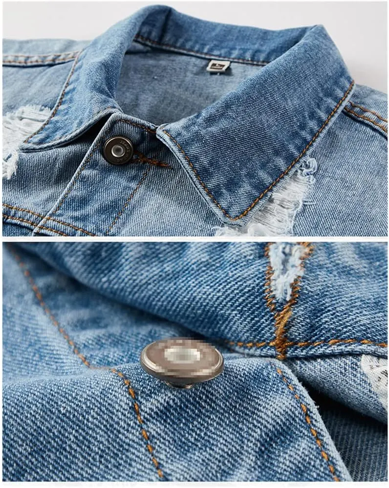 Spring Men's Punk Style Casual Ripped Hole Long Sleeve Denim Jacket   Jeans 2 Piece Set Couple Denim Suit