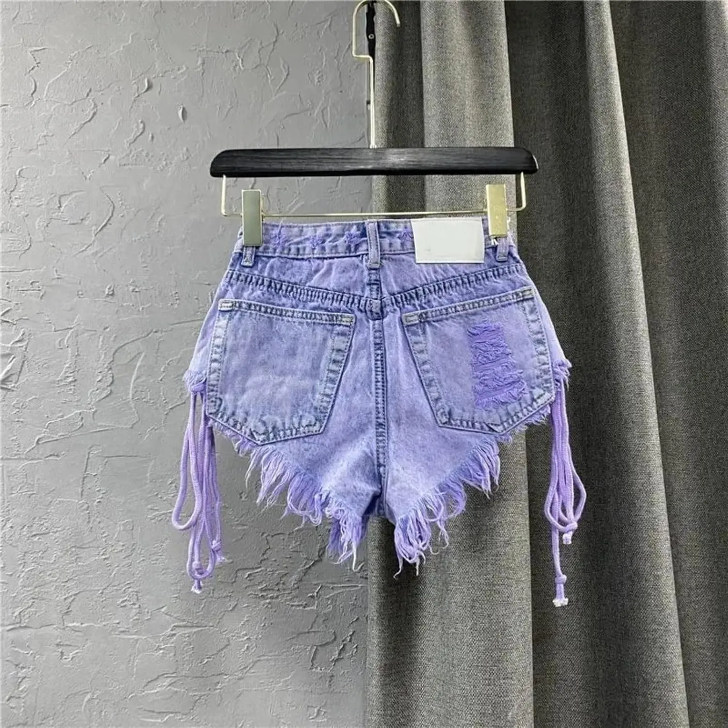 Summer Women's Purple Shorts Sexy Low Rise Single Breasted A-line Denim Shorts with Strap Hot Pants Female