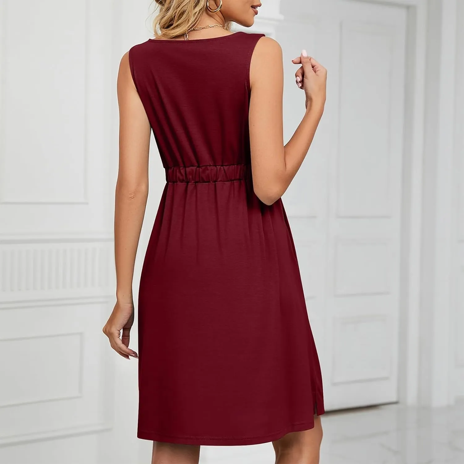 Sundresses for Women 2024,Women Summer Dresses Sleeveless Casual Swing Button Down Midi Dress with Pockets