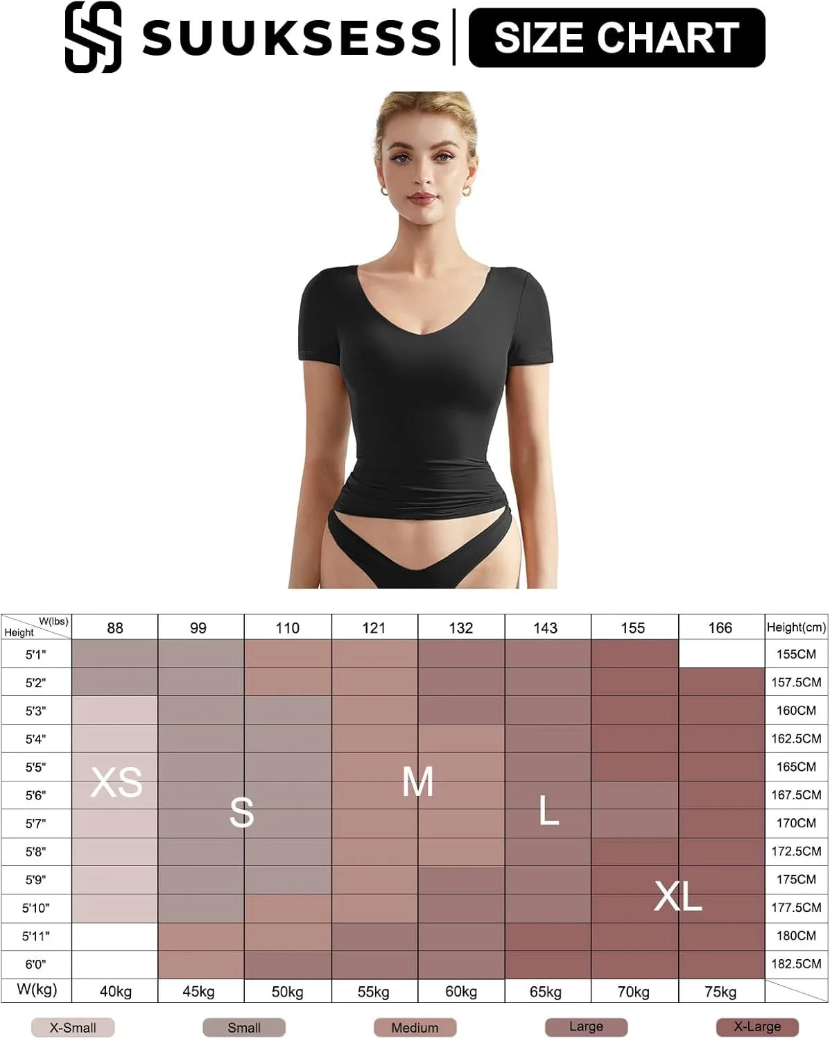 SUUKSESS Women Double Lined Fitted Basic Tee Sexy V Neck Short Sleeve Y2K Crop Top