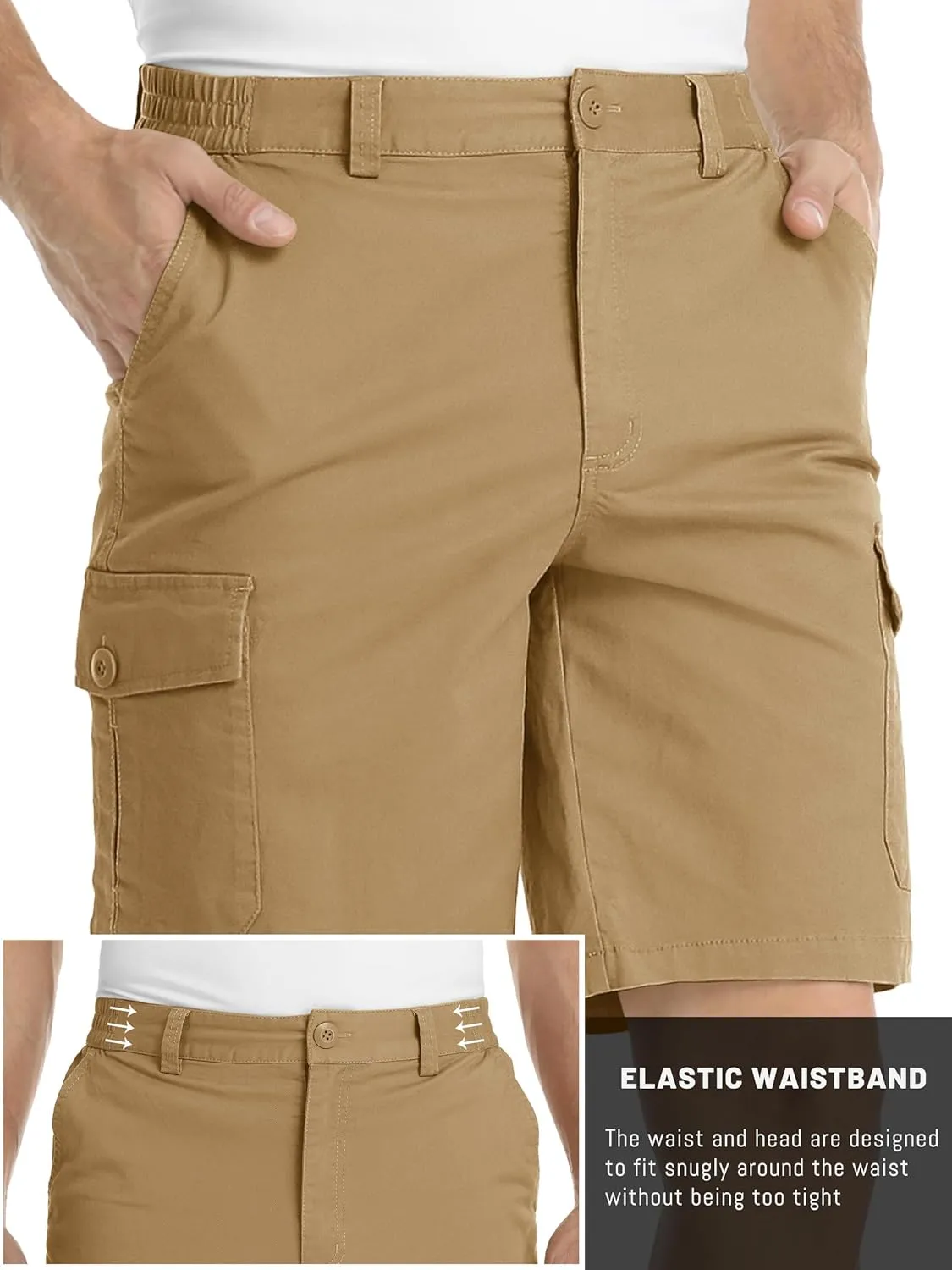 TACVASEN Men's Cargo Shorts Golf Elastic Waist Short for Men Cotton Hiking Shorts Stretchy Workout Short with Pockets