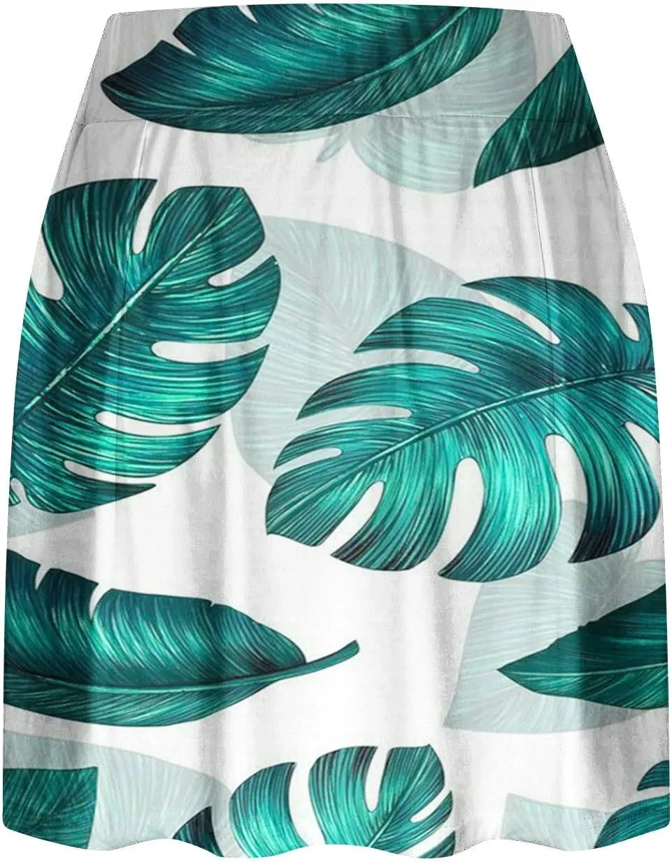 Tennis Skirt for Women High Waisted Tropical Print Athletic Skorts Lightweight Active Workout Shorts Fake 2 Piece