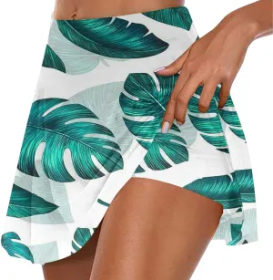 Tennis Skirt for Women High Waisted Tropical Print Athletic Skorts Lightweight Active Workout Shorts Fake 2 Piece