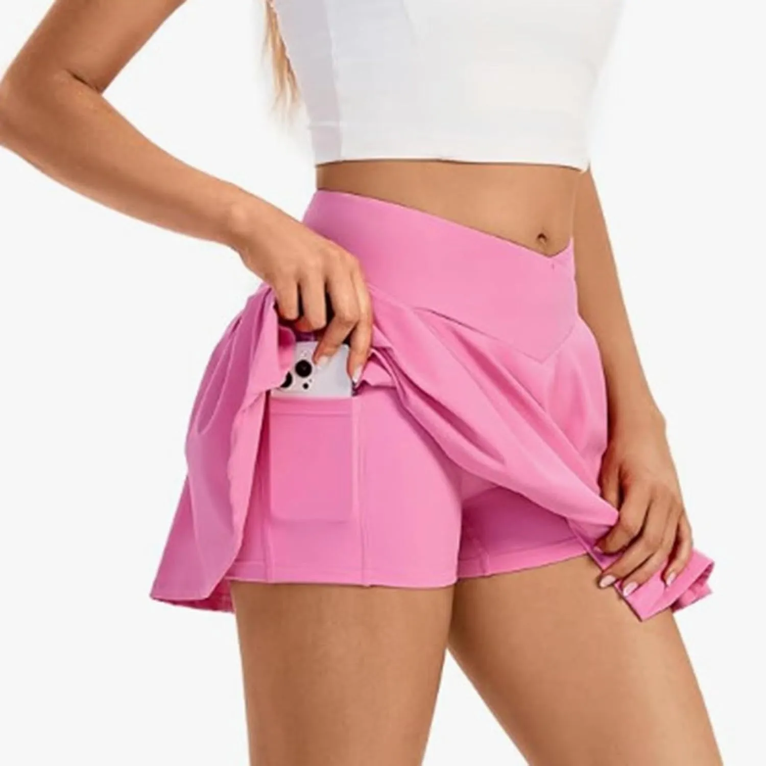 Tennis Skirts for Women Tennis Skirt with Pockets Shorts Crossover High Waisted Athletic Skorts Golf Running Workout