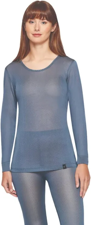 Terramar Women's 100% Silk Thermasilk Pointelle Scoop Shirt Baselayer