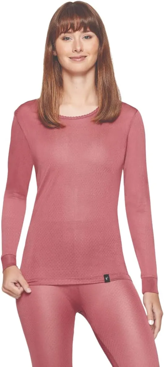 Terramar Women's 100% Silk Thermasilk Pointelle Scoop Shirt Baselayer
