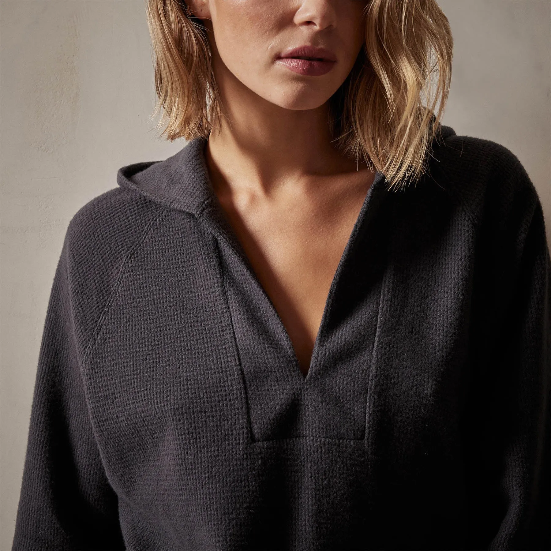 Thermal Knit Split Front Hoodie - Magma
