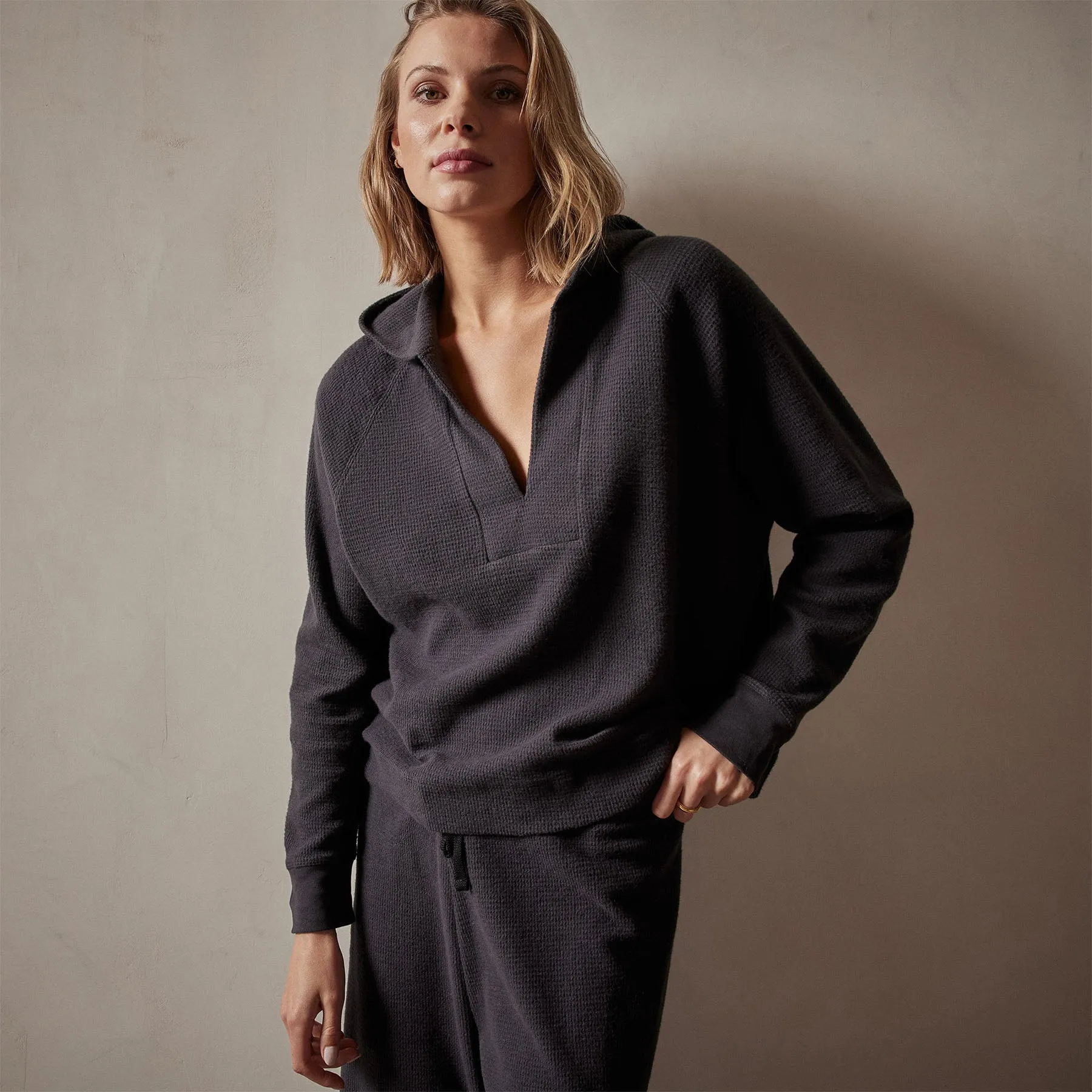 Thermal Knit Split Front Hoodie - Magma