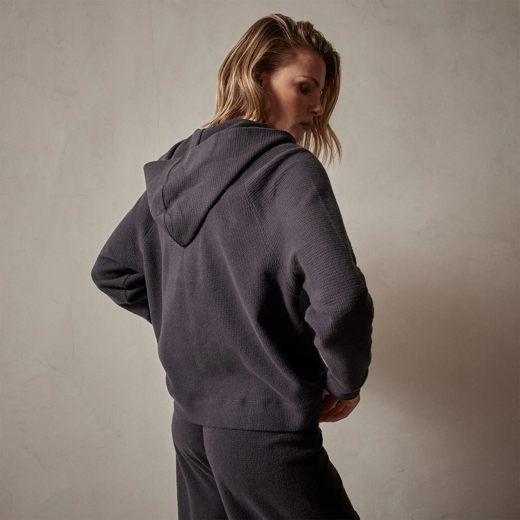 Thermal Knit Split Front Hoodie - Magma
