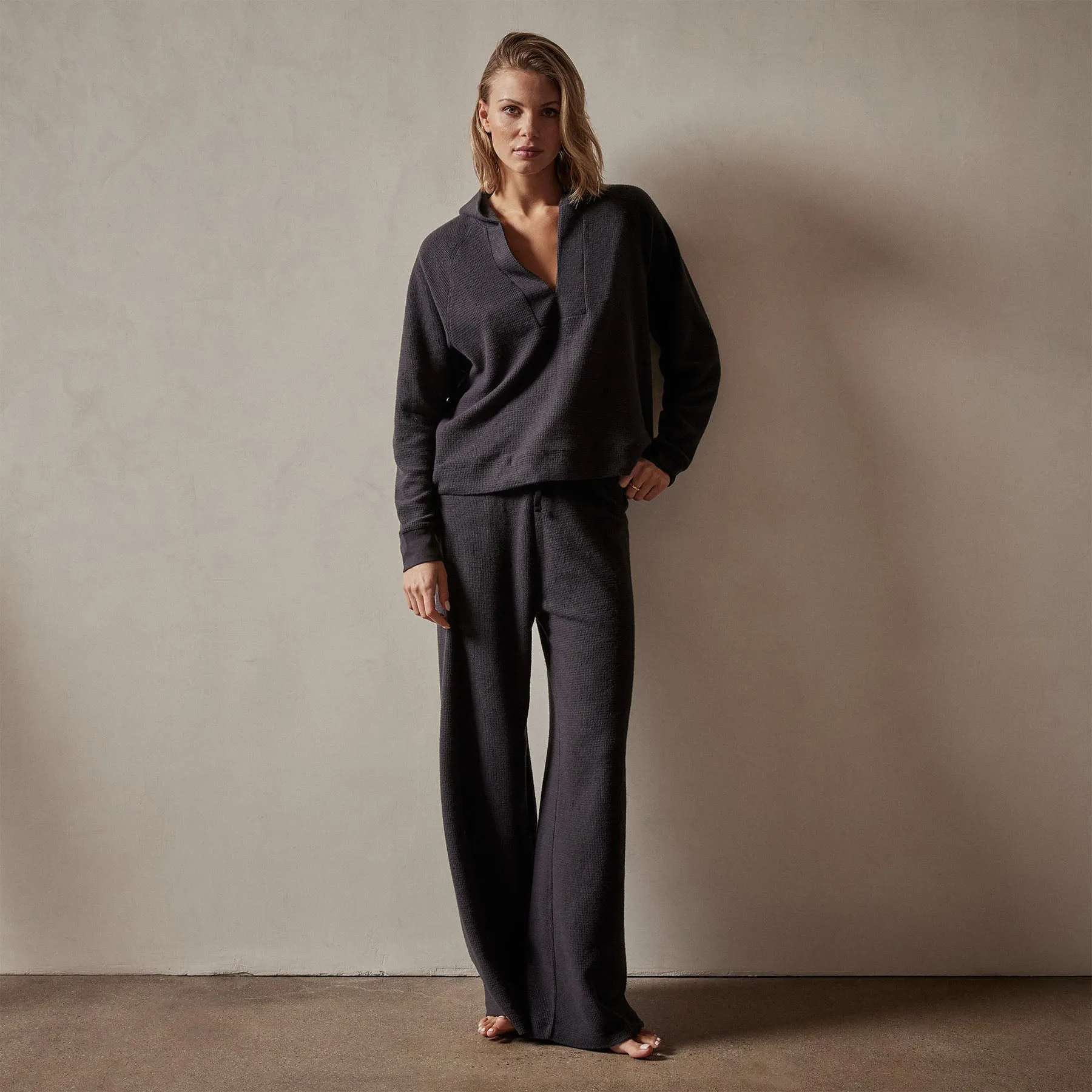 Thermal Knit Split Front Hoodie - Magma