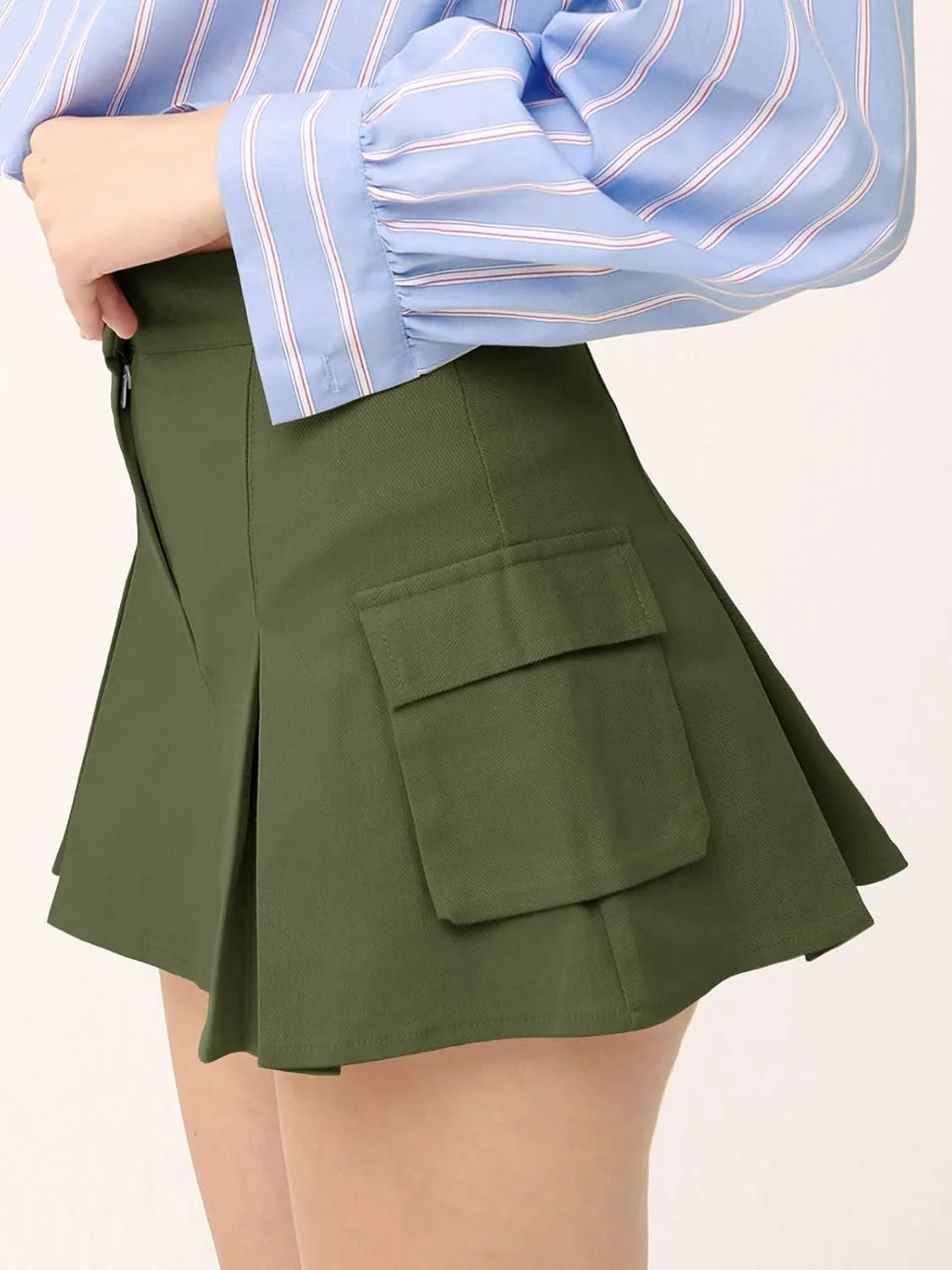 Tongmingyun Womens High Waisted Cargo Skort Bodycon Stretchy Y2k Pleated Mini Skirts with Shorts
