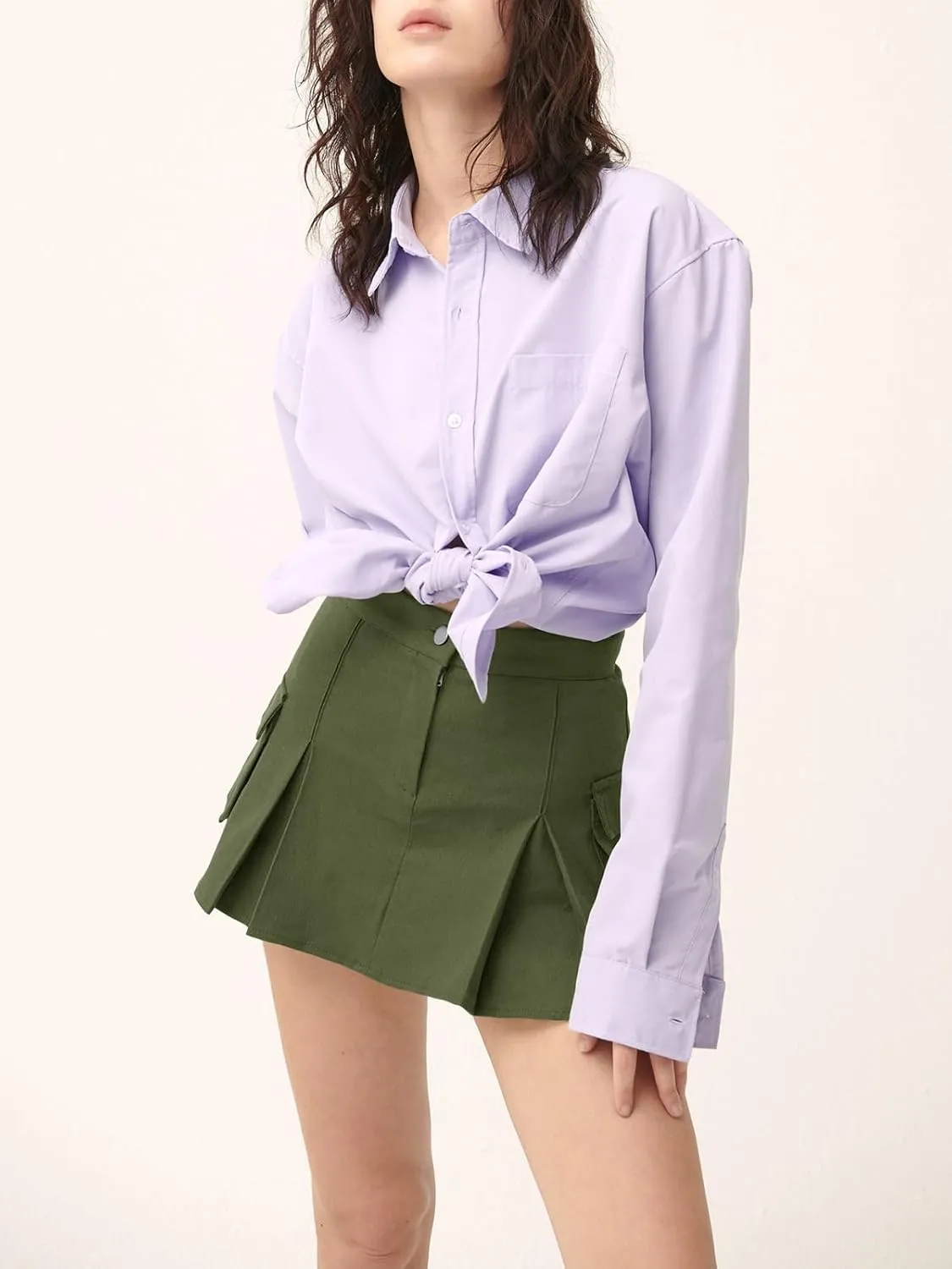 Tongmingyun Womens High Waisted Cargo Skort Bodycon Stretchy Y2k Pleated Mini Skirts with Shorts