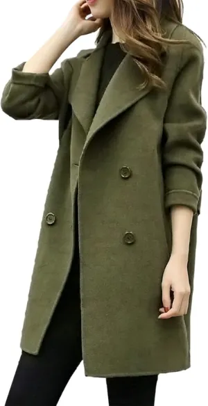 Trench Coats for Women Elegant Single Breasted Trench Coat Long Wool Coat Dressy Casual Overcoat Work Office Pea Coat