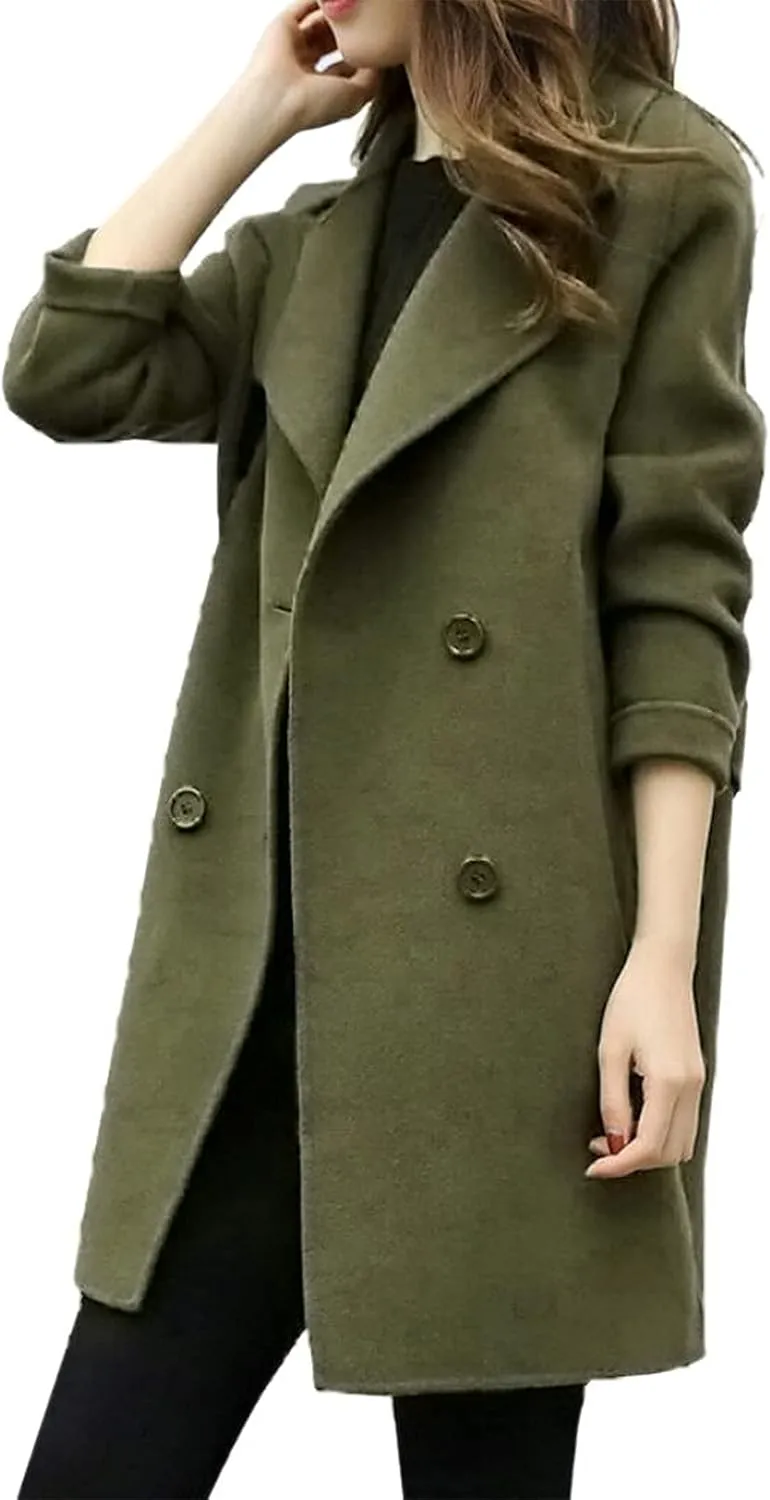 Trench Coats for Women Elegant Single Breasted Trench Coat Long Wool Coat Dressy Casual Overcoat Work Office Pea Coat