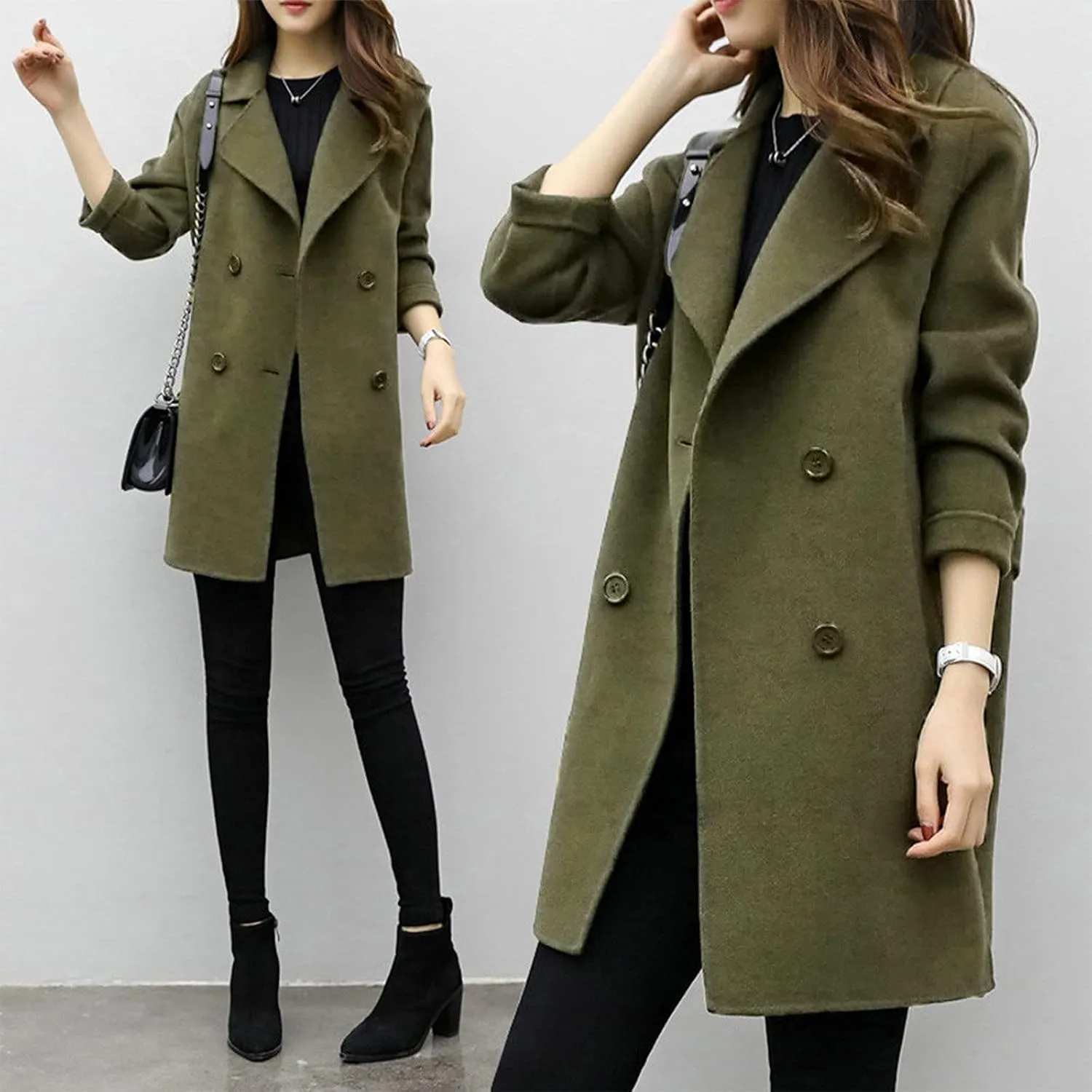 Trench Coats for Women Elegant Single Breasted Trench Coat Long Wool Coat Dressy Casual Overcoat Work Office Pea Coat