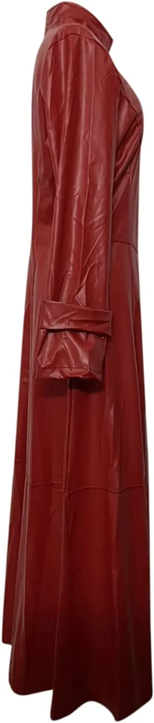tuduoms Womens Faux Leather Trench Coat Fashion Sexy Zip Up Motocycle Long Jackets Windbreaker Slim Fit Maxi Winter Over Coat