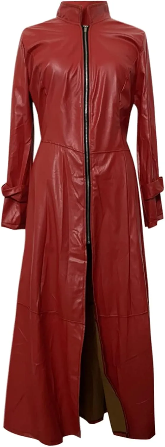 tuduoms Womens Faux Leather Trench Coat Fashion Sexy Zip Up Motocycle Long Jackets Windbreaker Slim Fit Maxi Winter Over Coat