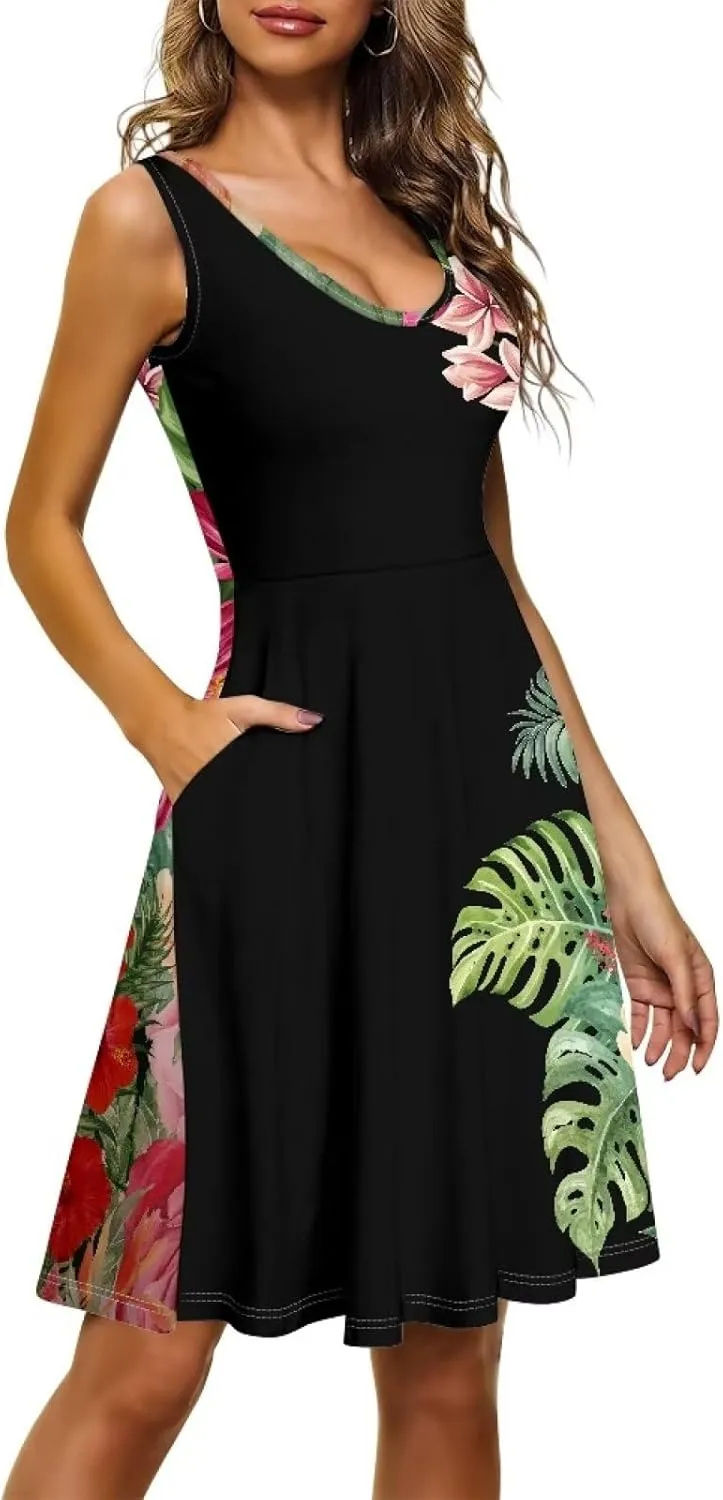 Uasibuni Floral Dress for Women Summer T Shirt Dresses