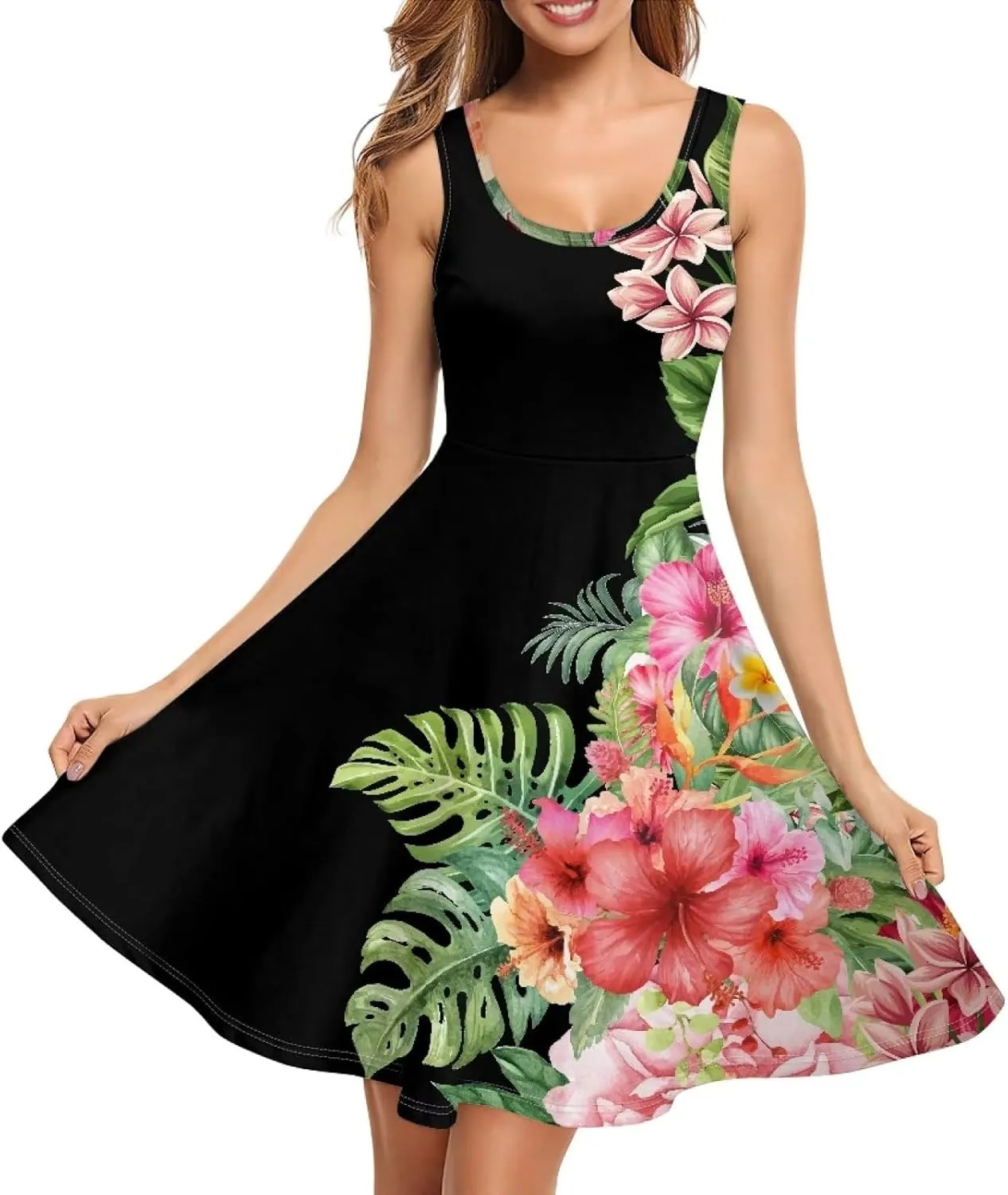 Uasibuni Floral Dress for Women Summer T Shirt Dresses
