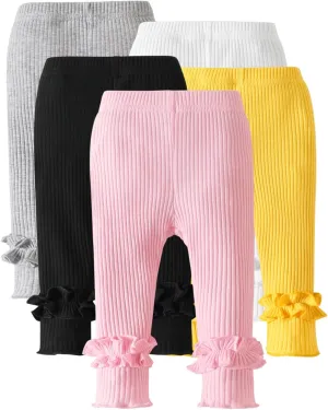 Unikaka Toddler and Baby Girl Stretchy Flare Pants with Ruffle Fleece Pants and Leggings 5-Pack