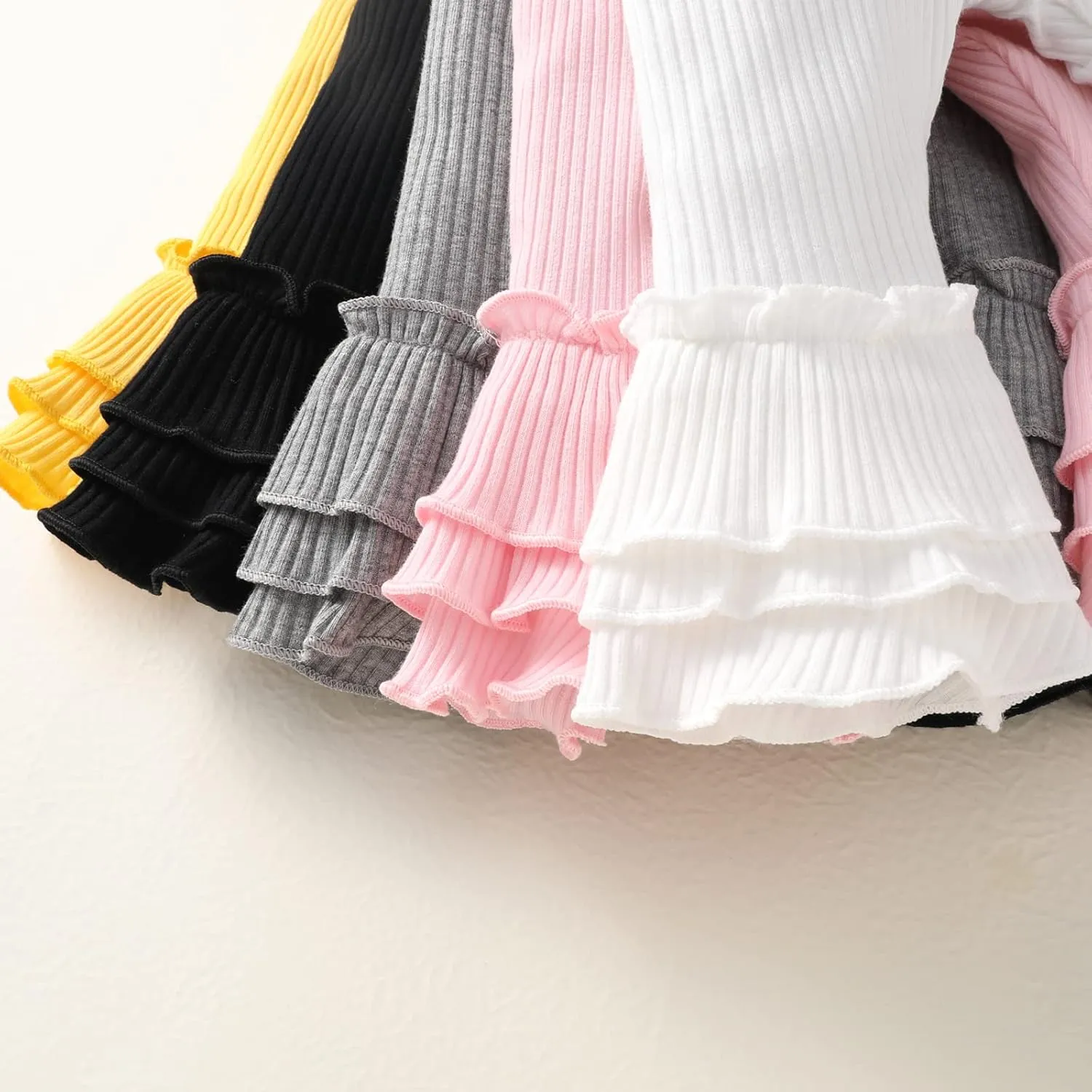 Unikaka Toddler and Baby Girl Stretchy Flare Pants with Ruffle Fleece Pants and Leggings 5-Pack