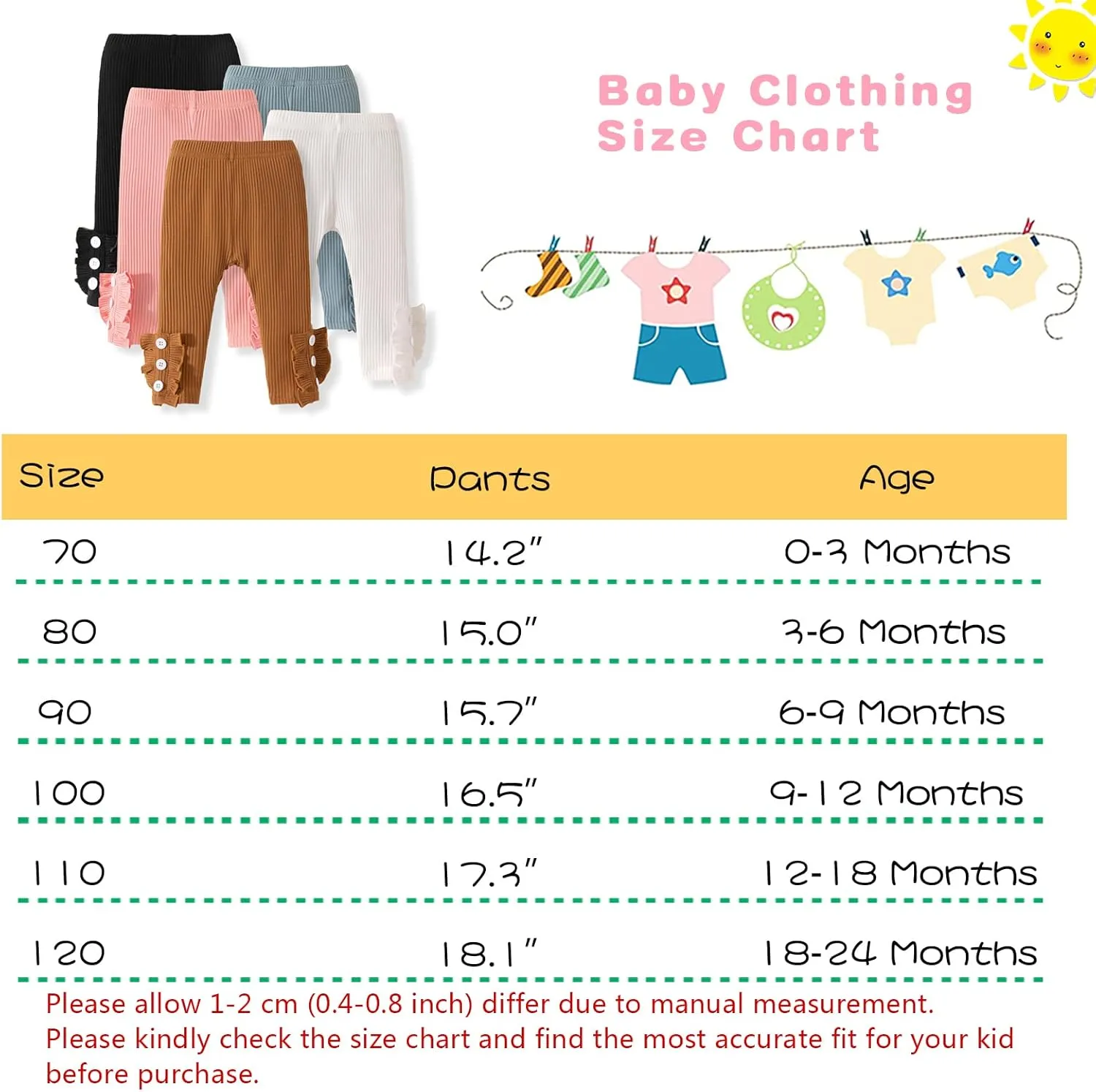 Unikaka Toddler and Baby Girl Stretchy Flare Pants with Ruffle Fleece Pants and Leggings 5-Pack