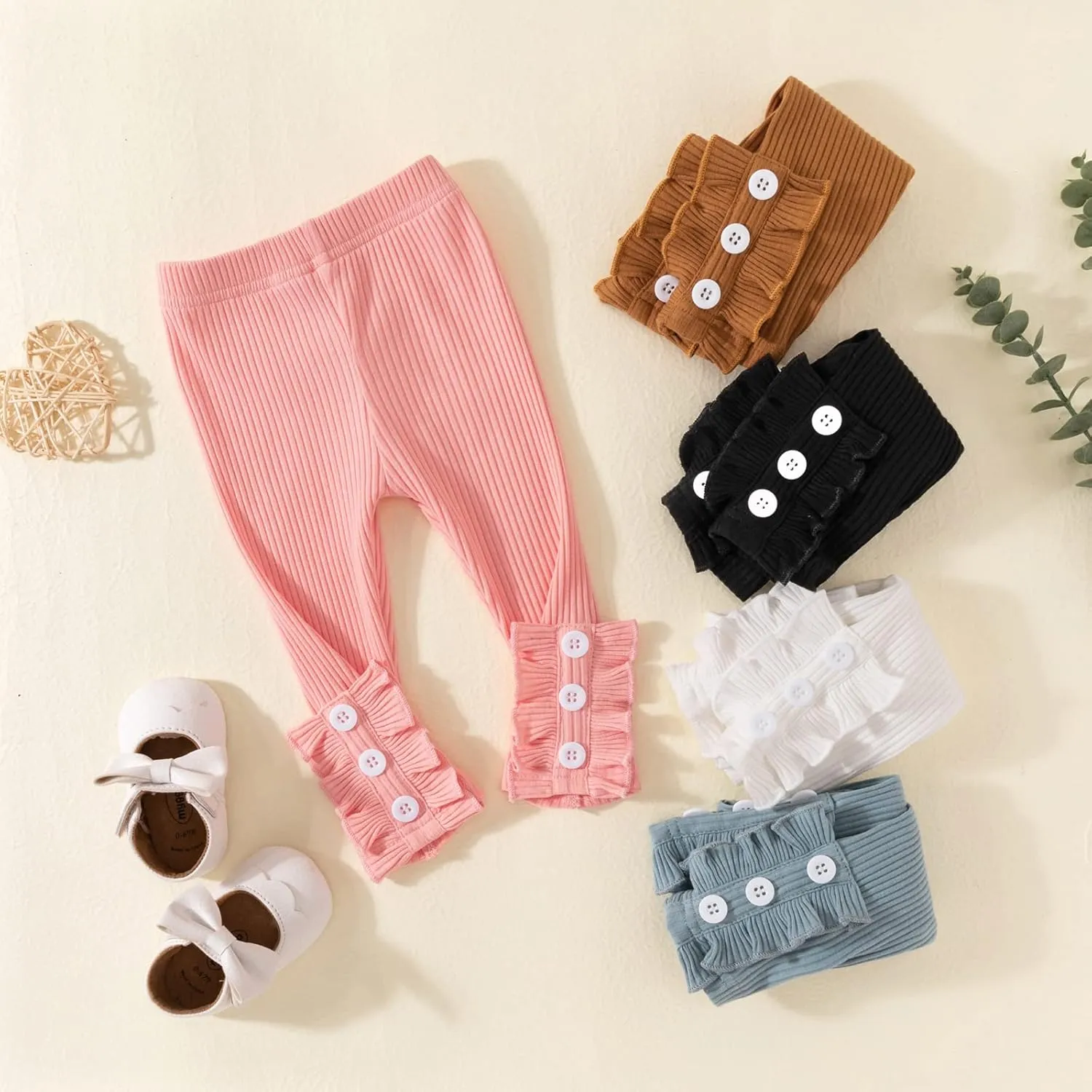 Unikaka Toddler and Baby Girl Stretchy Flare Pants with Ruffle Fleece Pants and Leggings 5-Pack