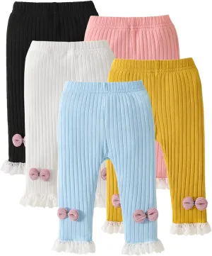 Unikaka Toddler and Baby Girl Stretchy Flare Pants with Ruffle Fleece Pants and Leggings 5-Pack