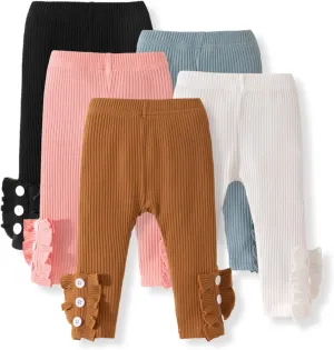 Unikaka Toddler and Baby Girl Stretchy Flare Pants with Ruffle Fleece Pants and Leggings 5-Pack
