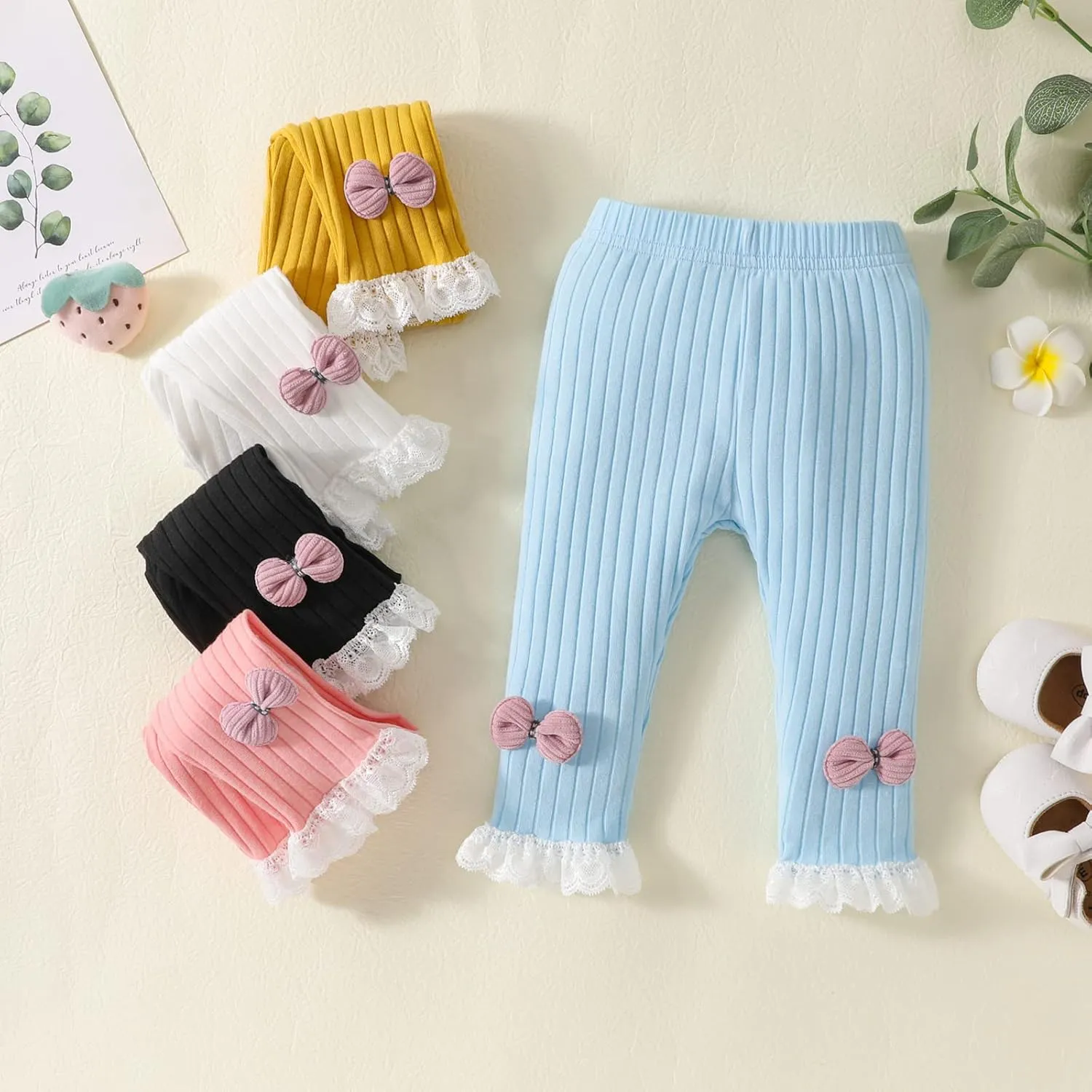 Unikaka Toddler and Baby Girl Stretchy Flare Pants with Ruffle Fleece Pants and Leggings 5-Pack