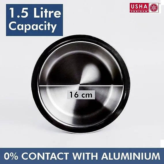 USHA SHRIRAM Triply Stainless Steel Sauce Pan with Lid | Stove & Induction Cookware | Heat Surround Cooking | Easy Grip Handles | Steel Tea & Milk Pan with Handle | Soup Pan (2.2L   1.5L)