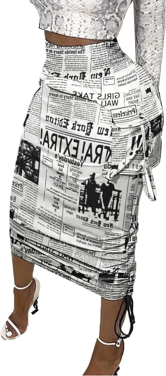 Vakkest Women's Camo Cargo Midi Skirt Elegant High Waist Vintage Dress Slit Front Ruffle Long Bodycon Maxi Skirts