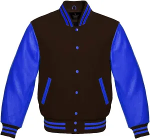 Varsity Jacket Baseball Letterman Bomber School Premium Wool Royal blue Genuine leather sleeves