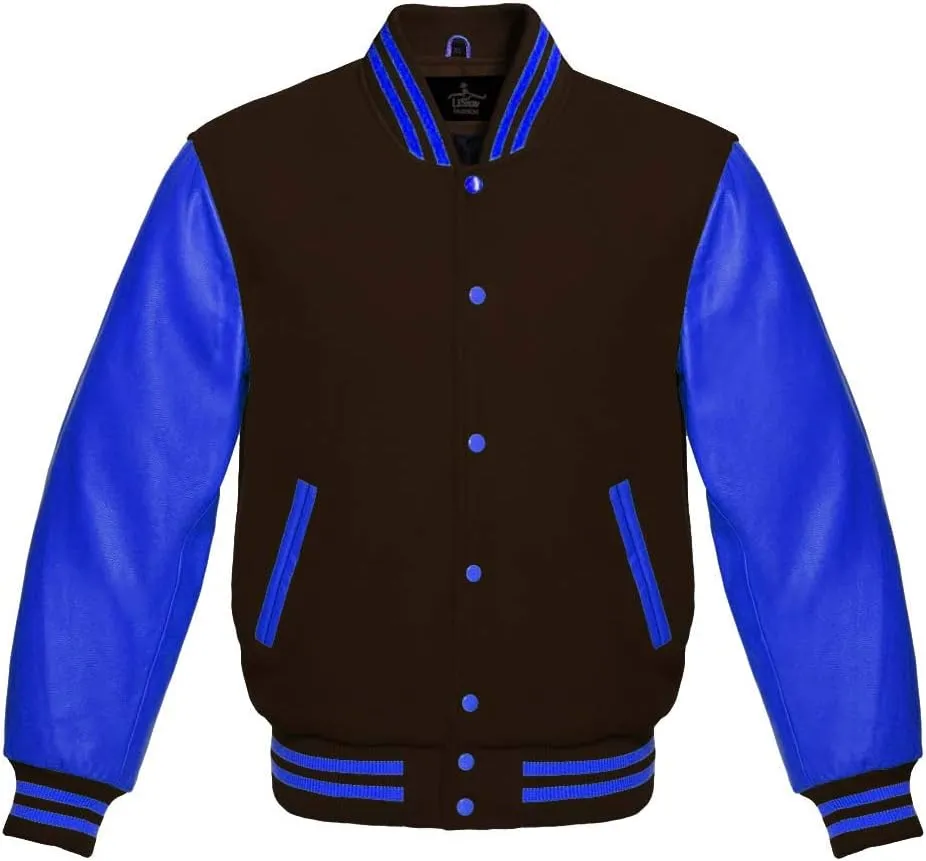 Varsity Jacket Baseball Letterman Bomber School Premium Wool Royal blue Genuine leather sleeves