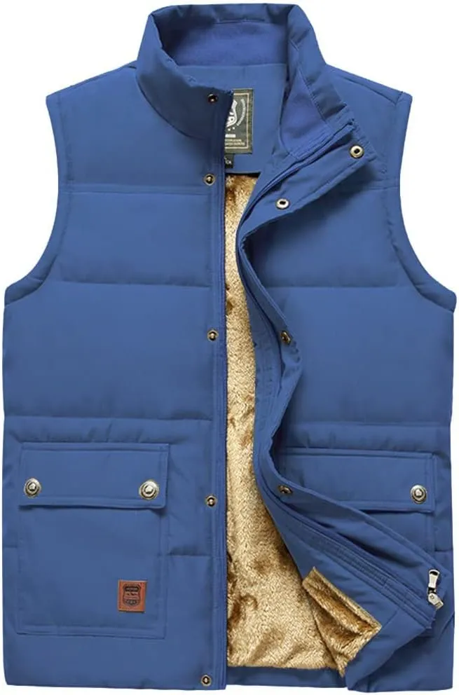 Vcansion Men's Outdoor Stand Collar Fleece Jacket Vest Casual Padded Vest Coats