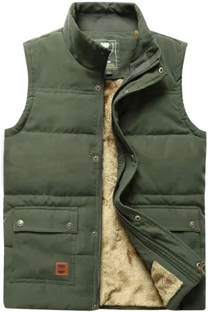 Vcansion Men's Outdoor Stand Collar Fleece Jacket Vest Casual Padded Vest Coats