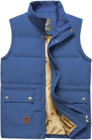Vcansion Men's Outdoor Stand Collar Fleece Jacket Vest Casual Padded Vest Coats